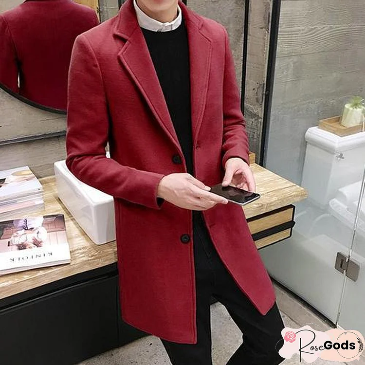 Men's Woolen Coat Large Size Slim Long Trench Coat Fashion Slim Wild Men's Jacket