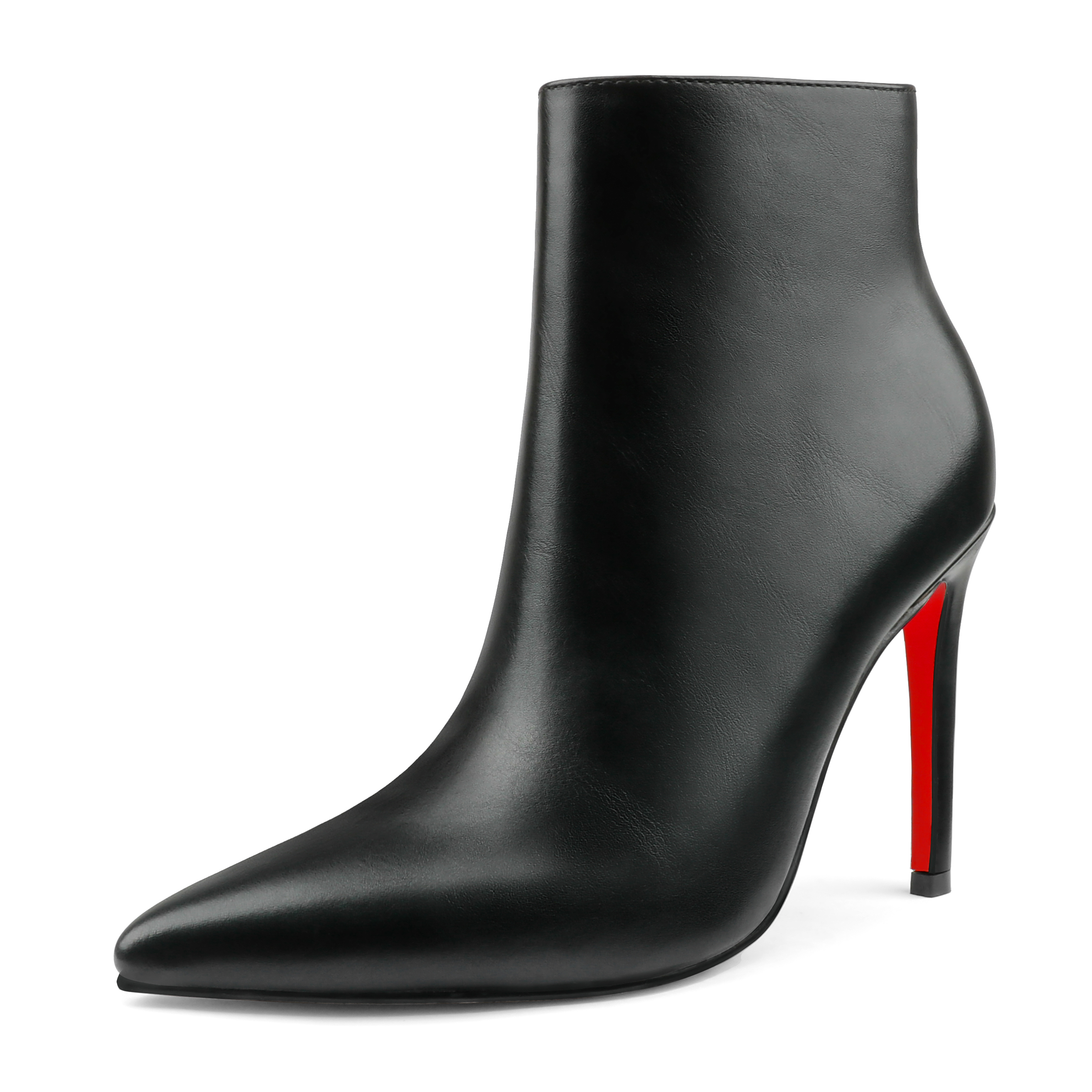 Women's Closed Pointed Toe Chain Studded Stiletto Ankle Boots Red Bottom Heels-MERUMOTE