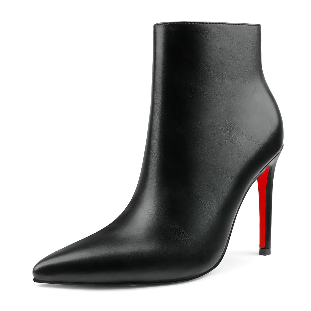 Women's Closed Pointed Toe Chain Studded Stiletto Ankle Boots Red Bottom Heels-MERUMOTE