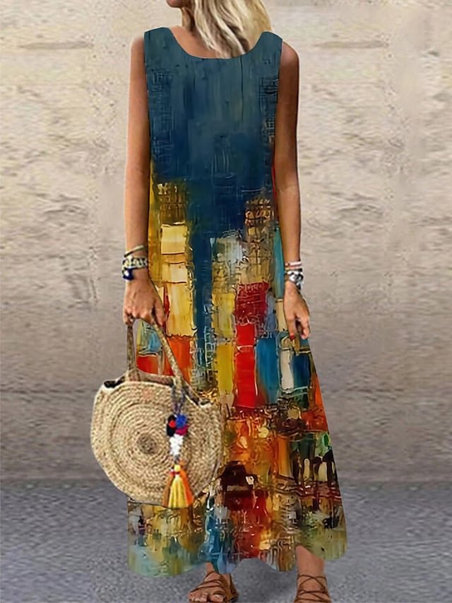 Women's Sleeveless Color Block Midi Dresses