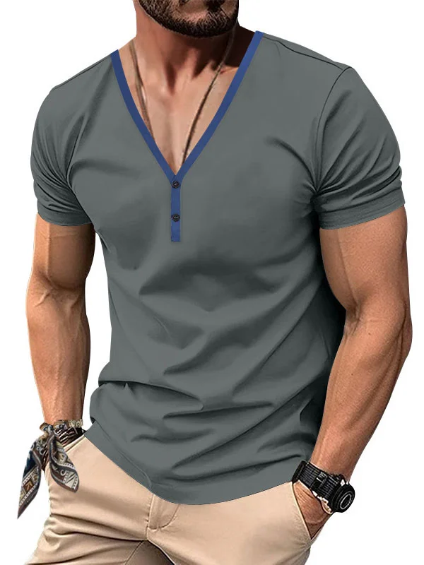 Men's Fashion Casual Slim Short Sleeve Henley Shirt