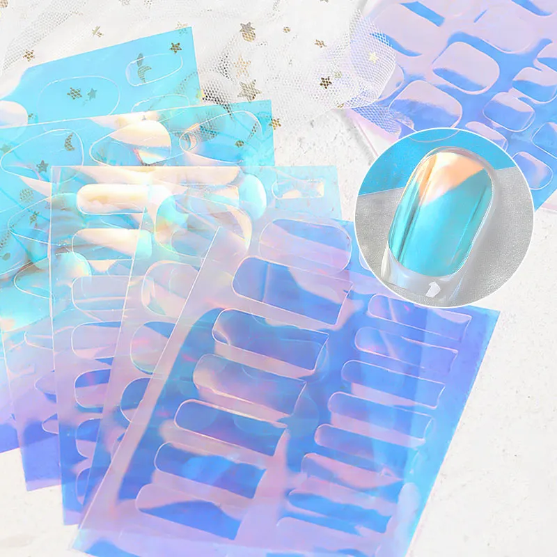 Aurora Nails Foil Film Sticker Laser Sparkling Cellophane Paper Nail Glass Foils Design Ice Cube Manicure Nail Art Decorations-Nail Inspo