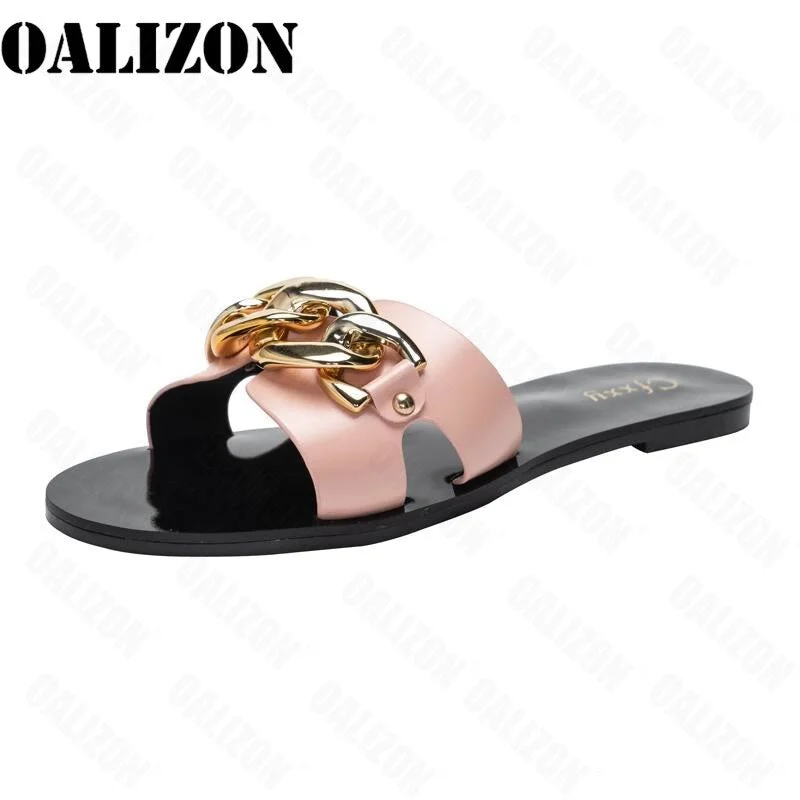 New 2021 Summer Lady Women Fashion Chain Open Toe Flat Sandal Slippers Shoes Women Female Flat Beach Slides Slippers Shoes Mujer