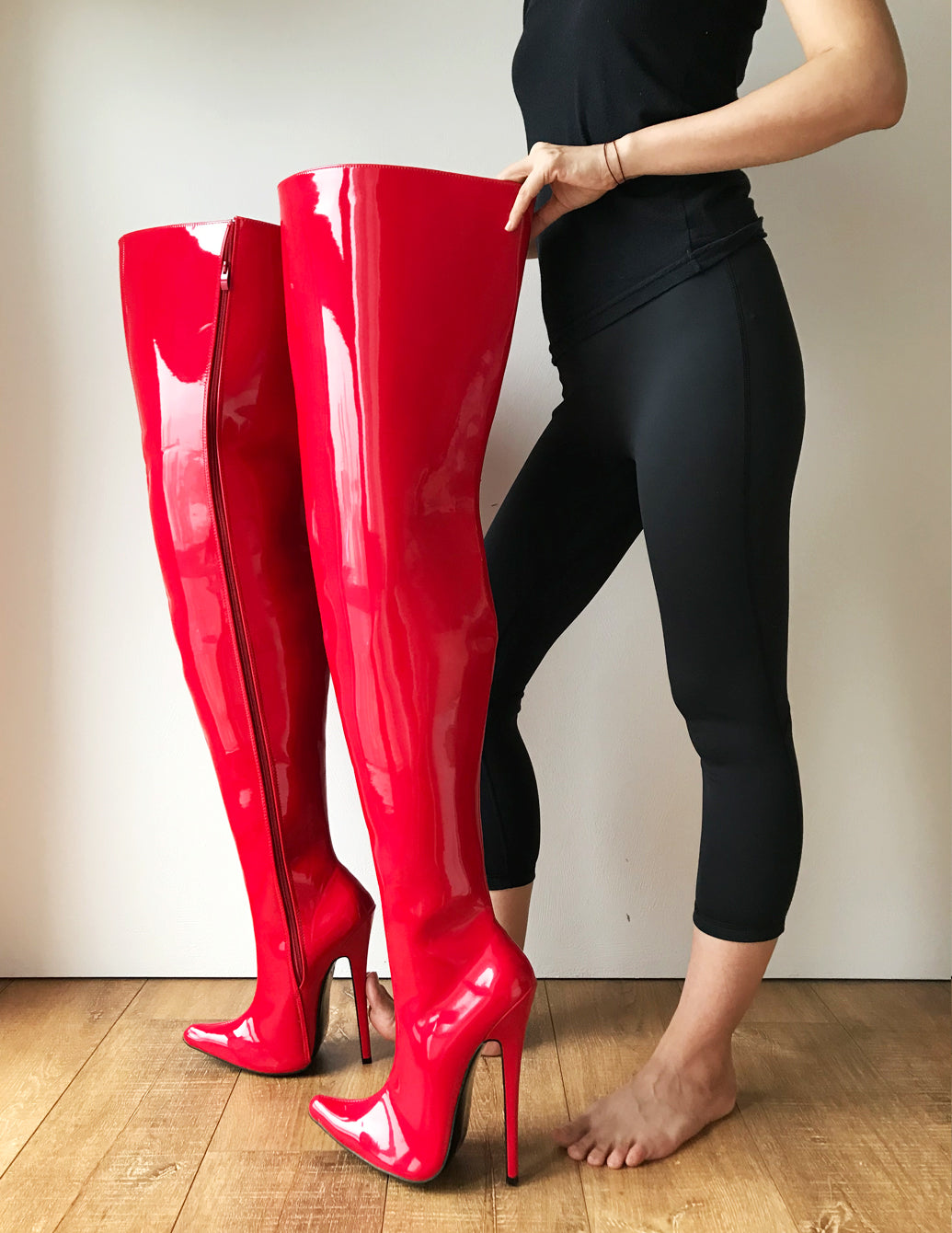 TAAFO CHRIS Hard Shaft Customized Crotch Hi 18cm Stiletto Boot Red Patent