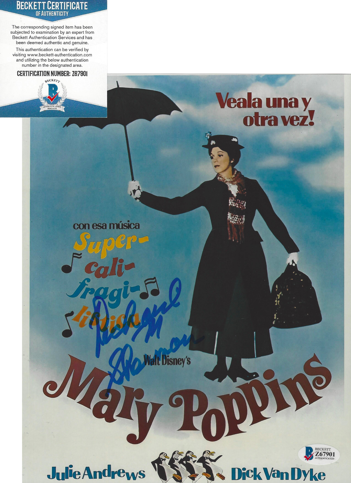 COMPOSER RICHARD SHERMAN SIGNED MARY POPPINS 8x10 MOVIE Photo Poster painting B BECKETT COA BAS