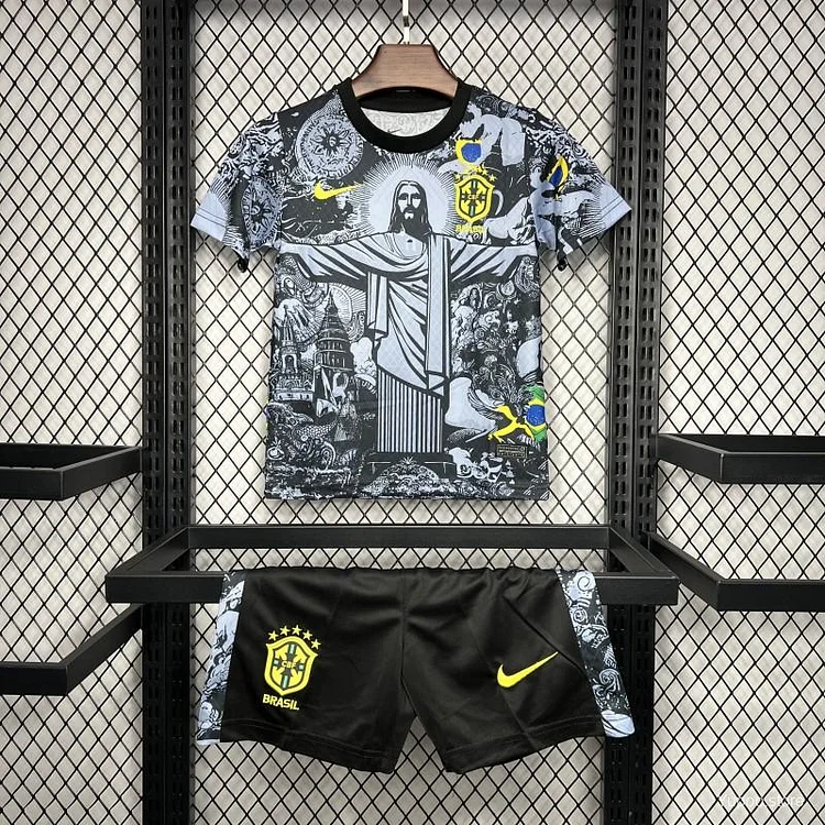 2024 Kids Brazil Christ The Redeemer Grey Special Jersey 1:1 Thai Quality