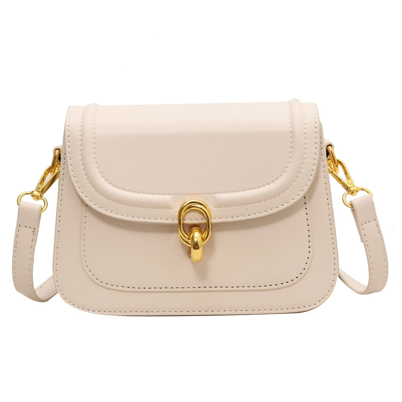 Women’s Pu Leather Solid Color Classic Style Square Lock Clasp Shoulder Bag Crossbody Bag