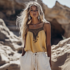  Bohemian Embroidered Yellow Camisole Top for Summer Outfits by Inlyline