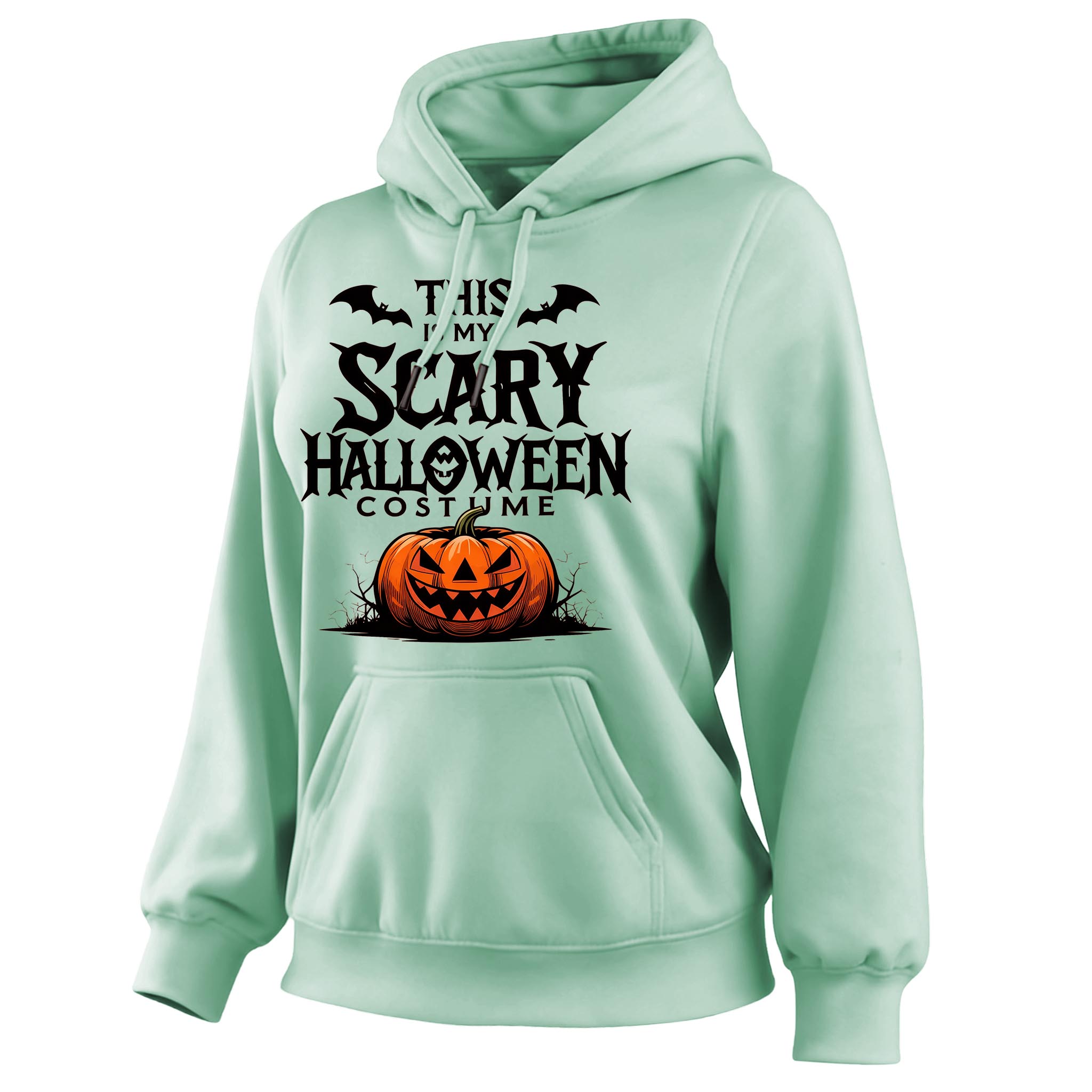 Women's Vintage Halloween Funny Pumpkin Costume Print Pocket Long-Sleeve Hoodie