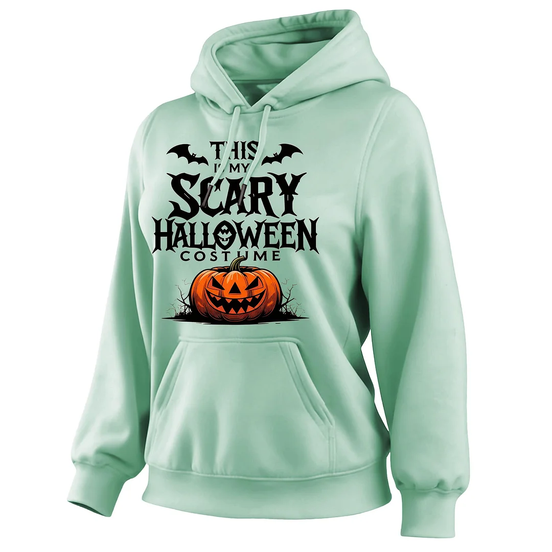 Women's Vintage Halloween Funny Pumpkin Costume Print Pocket Long-Sleeve Hoodie