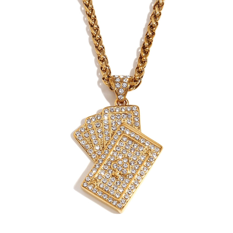 Hip-Hop Poker 304 Stainless Steel Inlay Zircon 18K Gold Plated Men's Pendant Necklace Men Pendant Necklaces