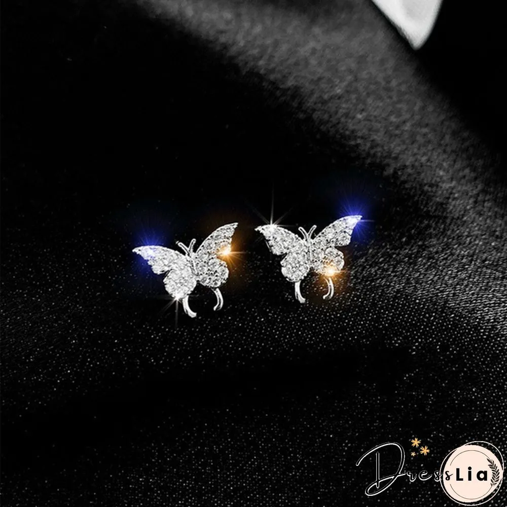 925 Silver Butterfly Earrings No Piercing Ear Clips Female Ear Studs Jewelry