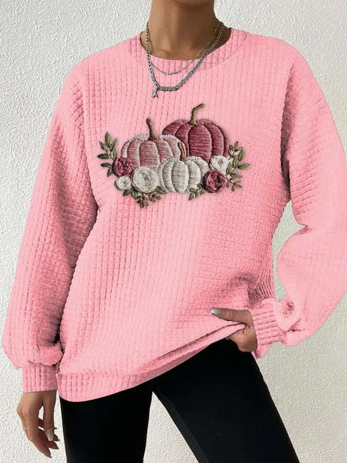 Women's Fall Pumpkin Check Sweatshirt 