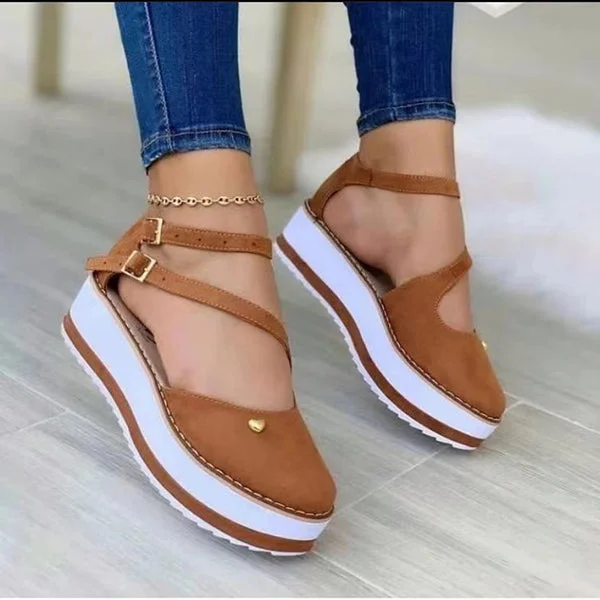 HUXM Casual Round Toe Platform Buckles Sandals