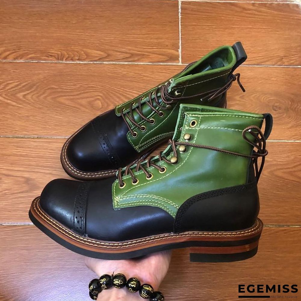 Genuine Genuine Leather Lace-Up Vintage High Quality Tooling White Ankle Boots Motorcycle Boots | EGEMISS