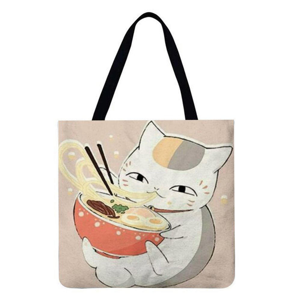 Linen Tote Bag-Cartoon cat