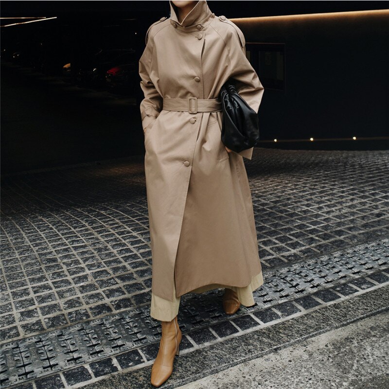 Autumn New Fashion Sashes Trench For Women 2021 Korean Solid Color Turn-down Collar Loose Pockets Female Coats