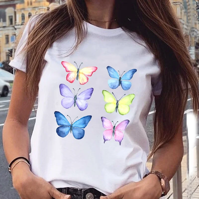 Women Graphic Butterfly Cute Tshirt Summer Spring 90s Style Casual Fashion Aesthetic Print Female Clothes Tops Tees