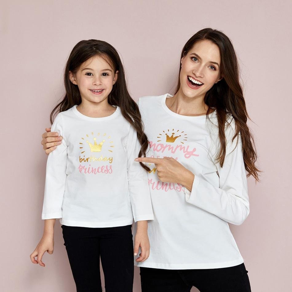 Mommy and Me Round collar Stars White long sleeve Matching Tops - VSMEE