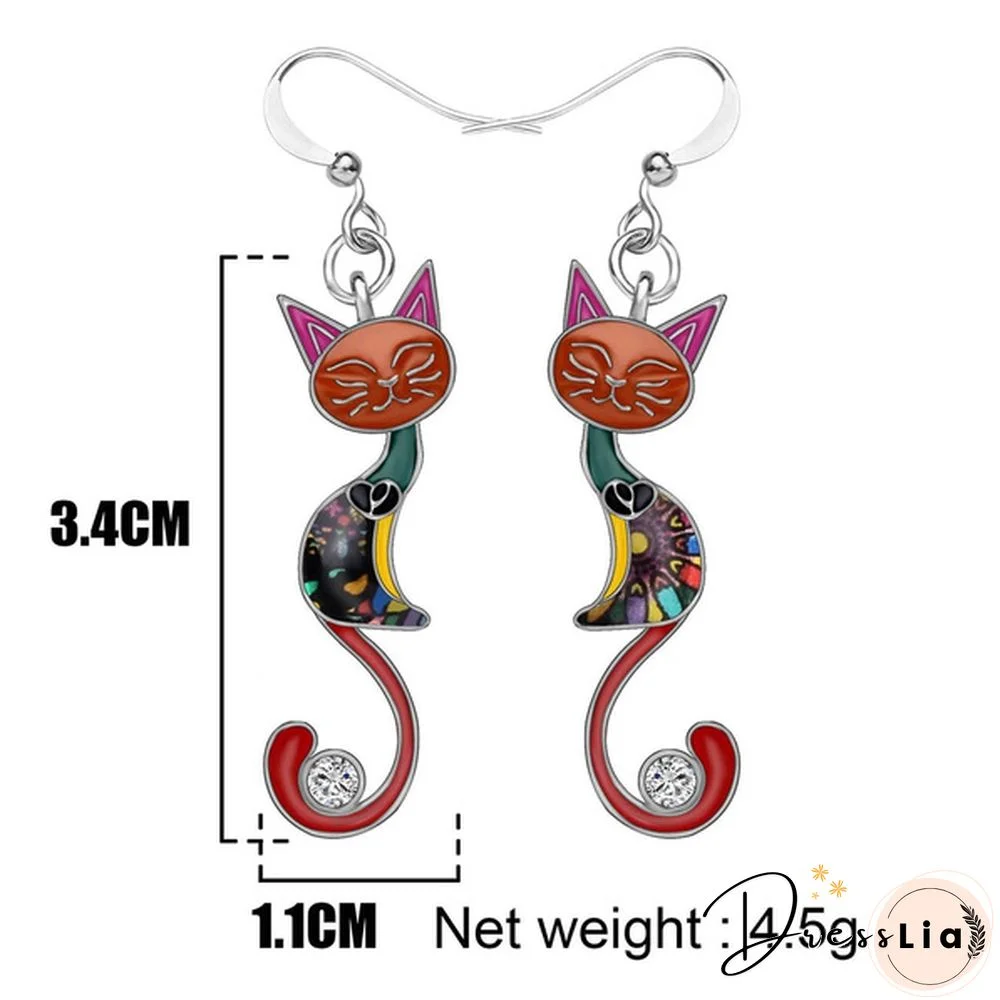 Fashion Animal Enamel Alloy Rhinestone Elegant Closed Eyes Cat Earrings Drop Dangle Earrings For Women Girls Gift Charms Pet Accessories 1 Pair Hot Sale