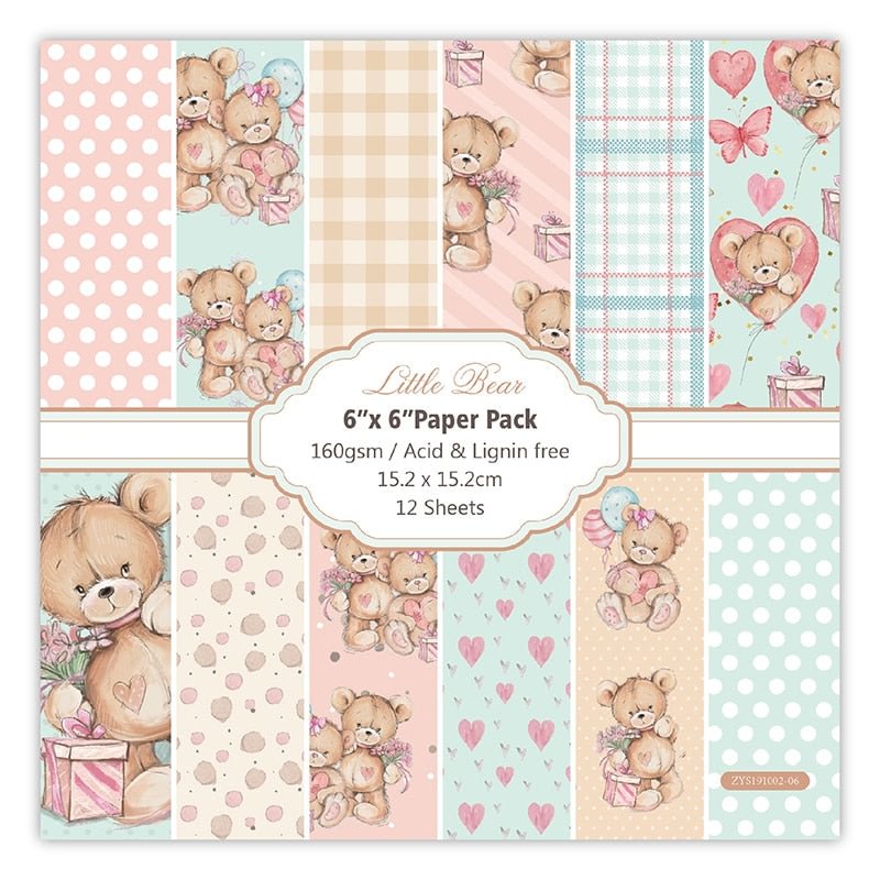 12pc petit ours patterned paper Scrapbooking paper pack handmade craft paper craft Background pad