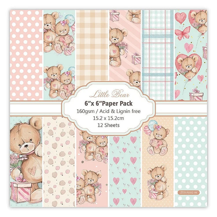 12pc petit ours patterned paper Scrapbooking paper pack handmade craft paper craft Background pad