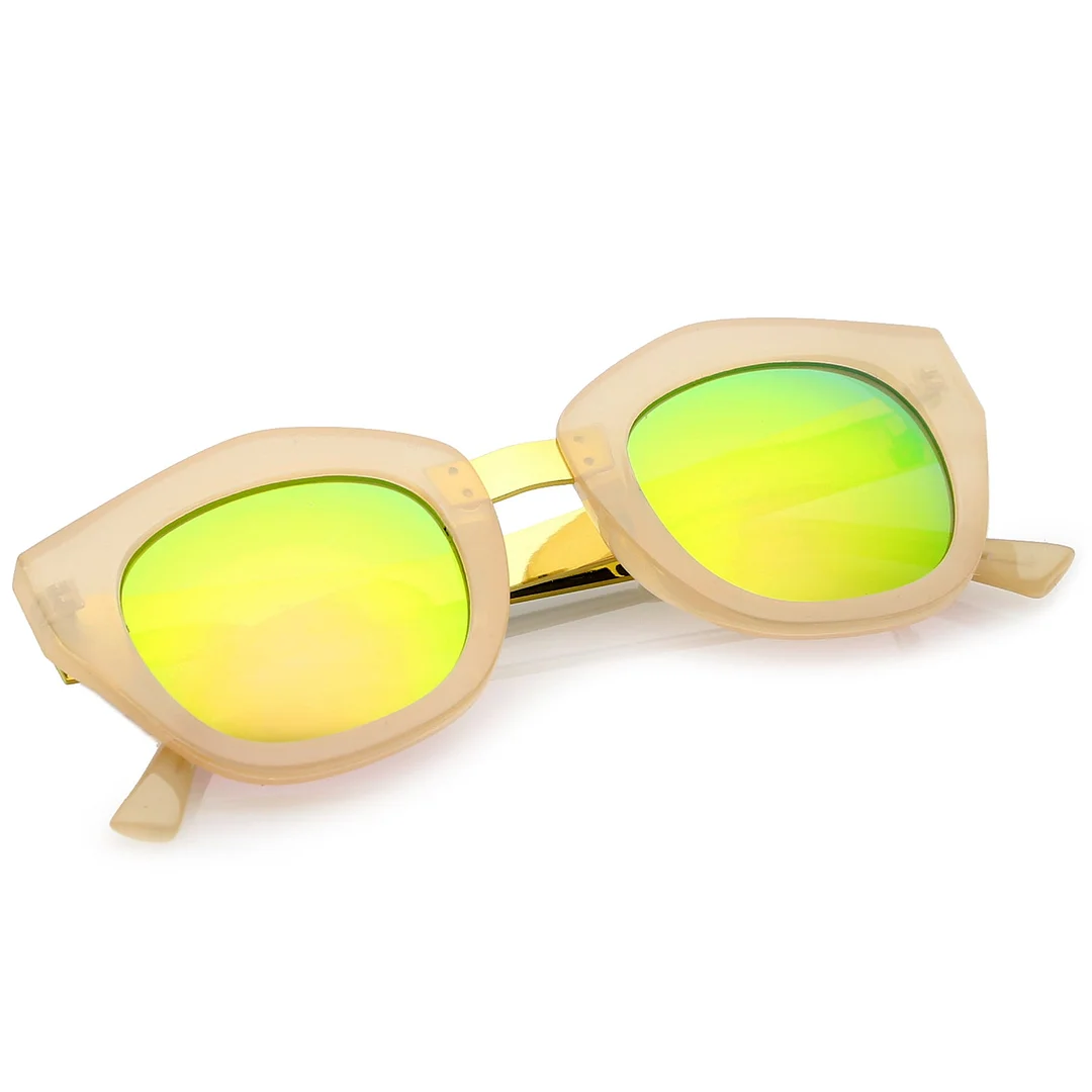 Women's Metal Bridge Colored Mirror Lens Square Cat Eye glasses 46mm