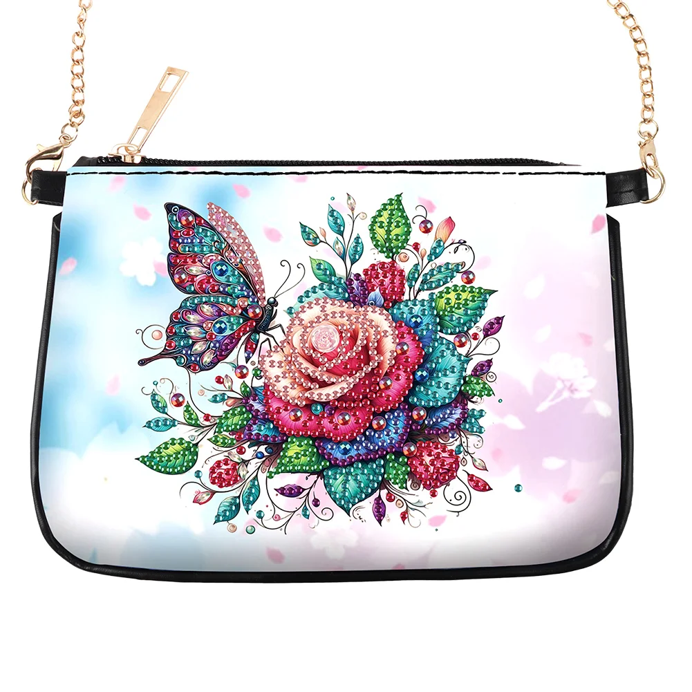 Butterfly Flower Diamond Painting Coin Chain Purse 5D Diamond Handmade Chain Bag