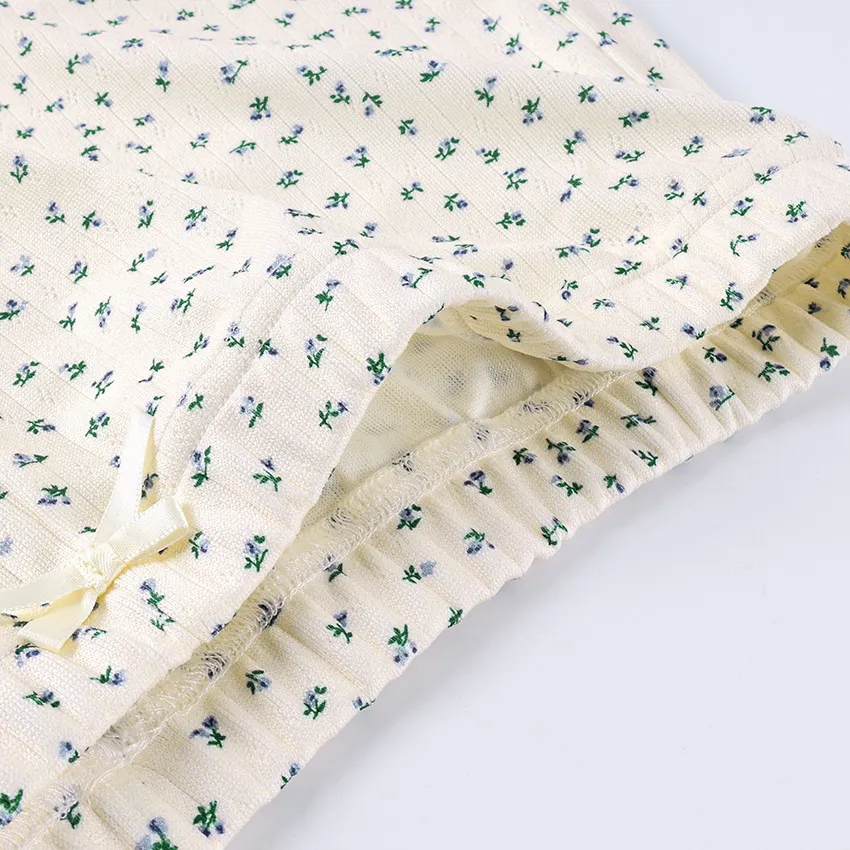 Ditsy Floral Ribbed Long Sleeve & Shorts Matching Loungewear Set