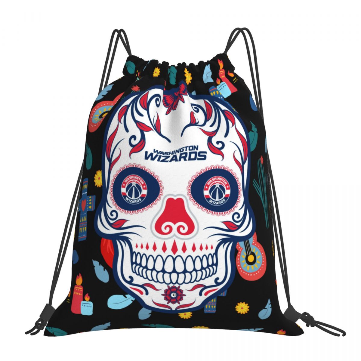 Washington Wizards Skull Waterproof Adjustable Lightweight Gym Drawstring Bag