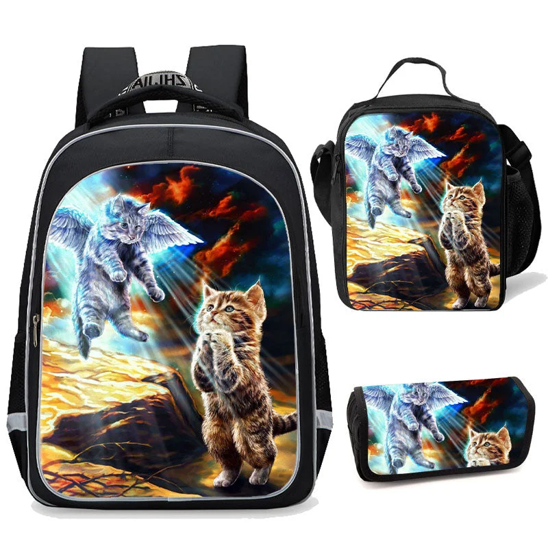 Buzzdaisy Cute Cat Backpacks Set with Lunch Box Pencil Case 3 in 1