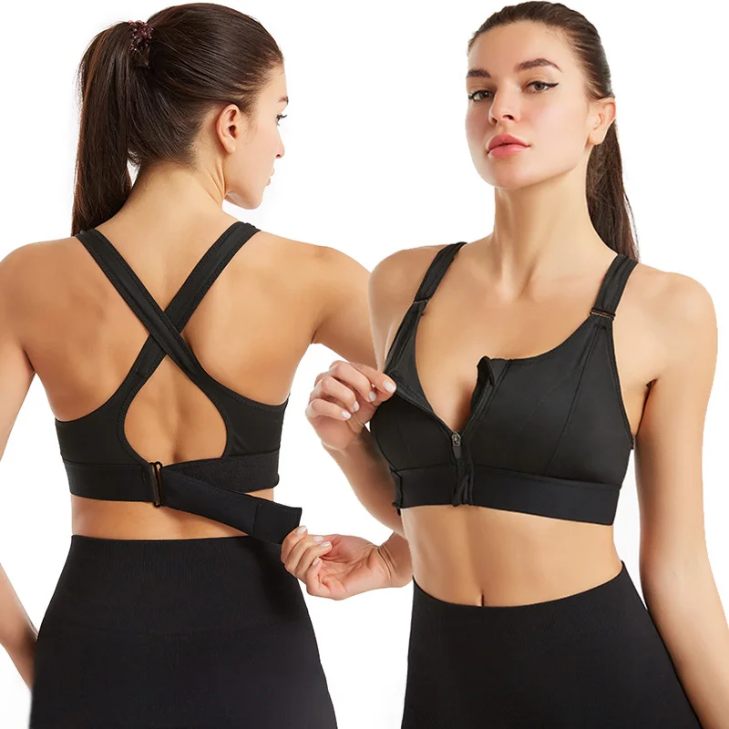 Yoga fitness comfort front zipper adjustable bra