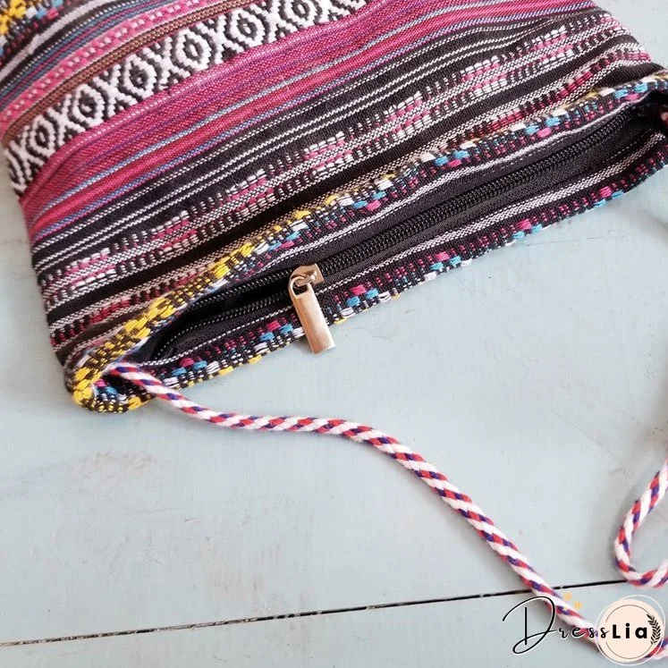 New Handmade Original Retro Storm Bohemian Canvas Bag Ethnic Style Fur Ball Tassel Crossbody Bag Shoulder Bag