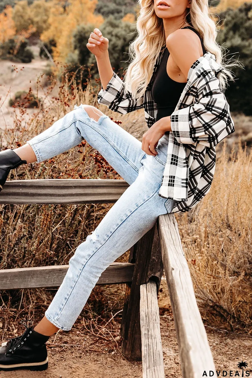 Lapel Plaid Long Sleeve Shirt Coat