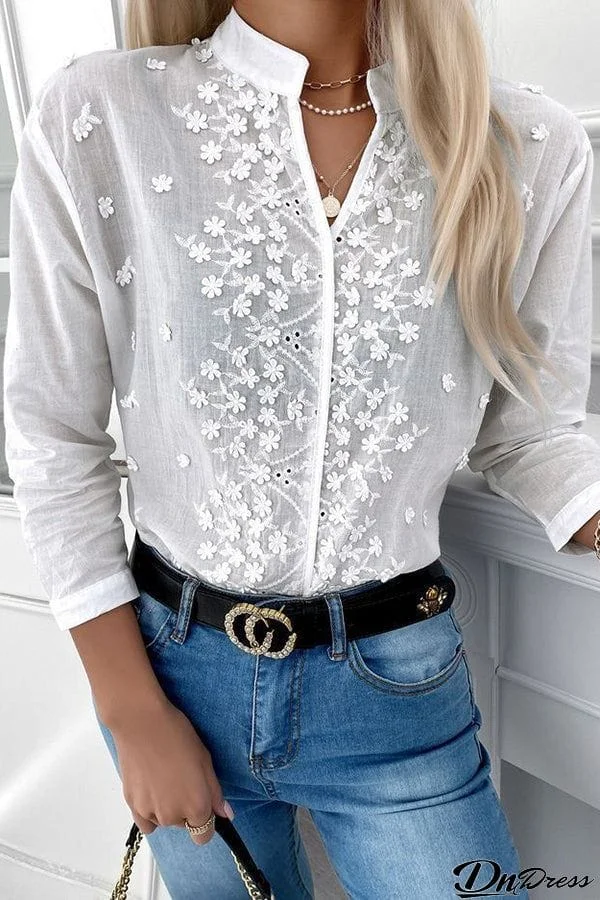 Gentle Touch Lace Applique Shift Blouse