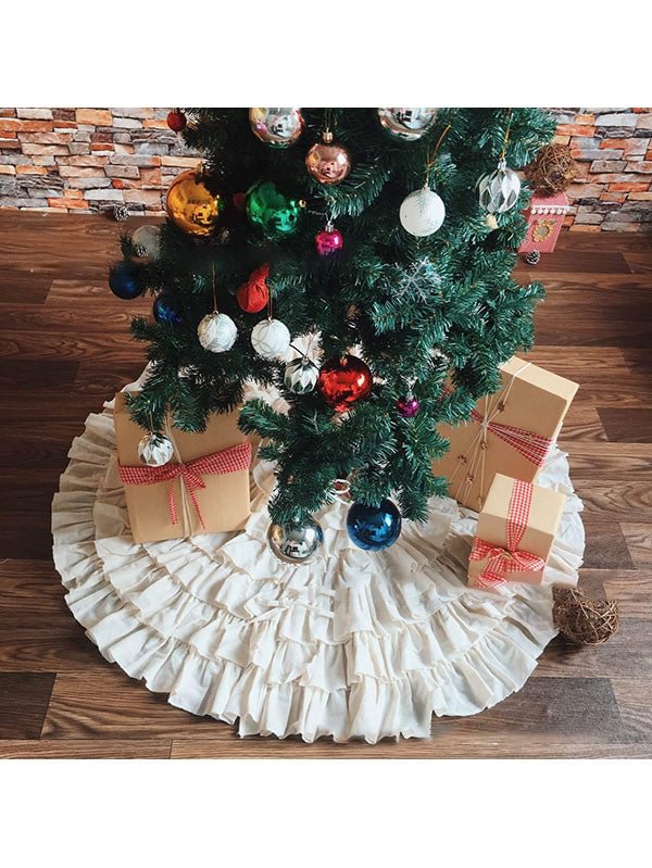 Xmas Decoration White Ruffle Christmas Tree Skirt-elleschic