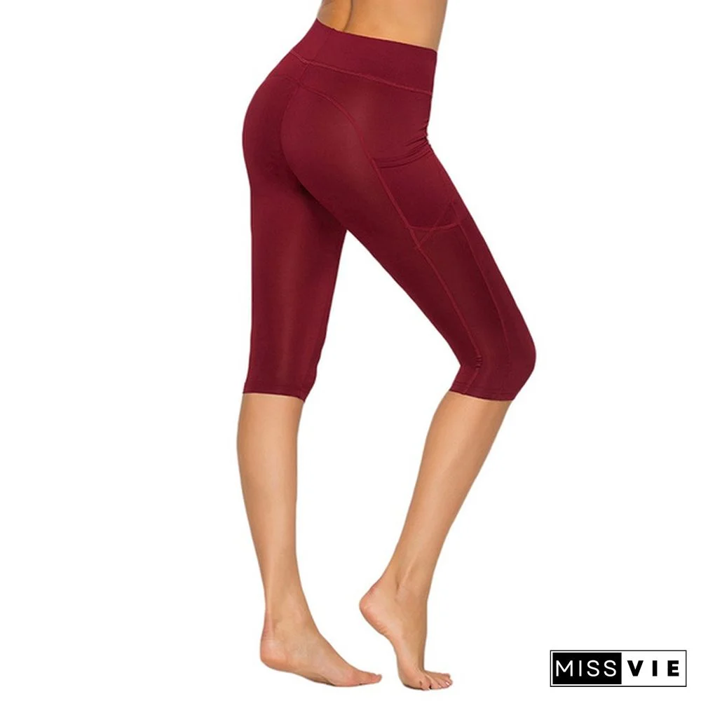 3/4 Women Yoga Pants Leggings Fitness Gym High Waist Pocket Sportwear Jogger Pant