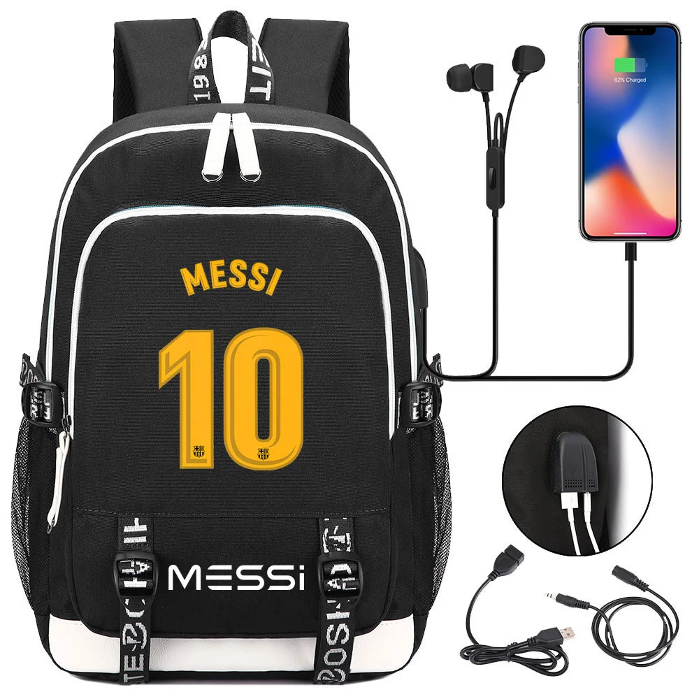 Buzzdaisy Get Your Little Messi Ready for School with our Lionel Messi Theme Backpack – Fits 15-inch Laptop, USB Charging Cable, and Ample Storage Space!