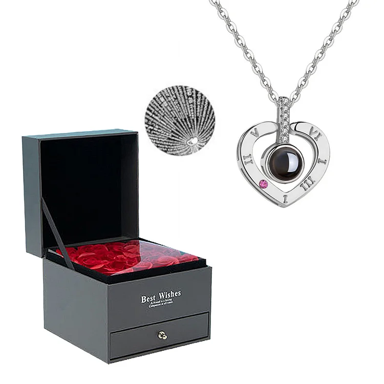 I Love You in 100 Languages Creative Heart Necklace and Ring Set with Jewelry Box Birthday Gift for Her Anniversary Gift Ideas