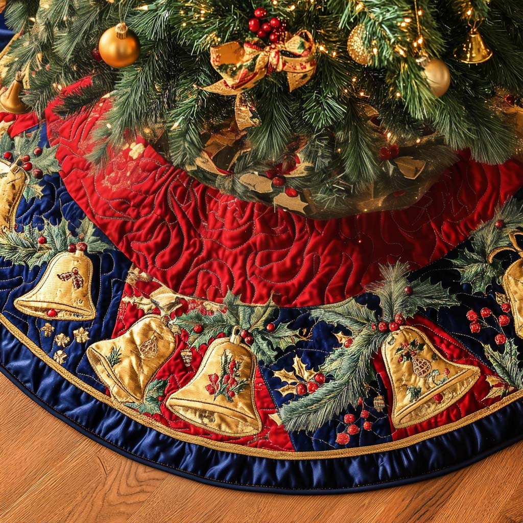 Golden Ribbons Christmas Quilted Tree Skirt NCU0NT2339