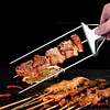 15.75 Inch Reusable Flat Grilling Skewers with Slider Push Bar Stainless Steel Grill Skewers with Storage Bag for Meats Chicken Sausage Veggie Shrimp Vegetables (2 fork Brush)
