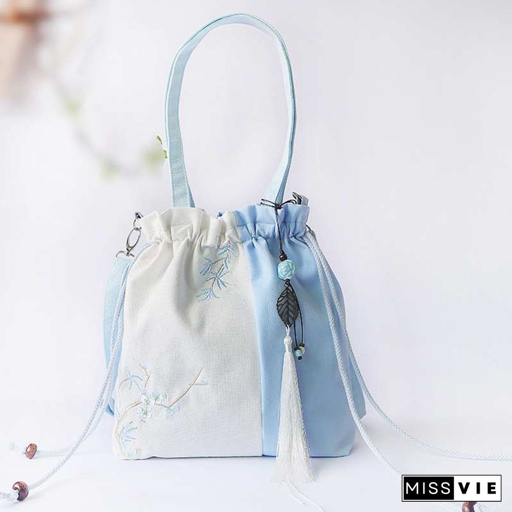 Vintage Flower Embroidery Colorblock Crossbody Bag