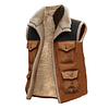 Men's Outdoor Vintage Lamb Wool Multi Pocket Splicing Suede Vest Jacket by Inlyline