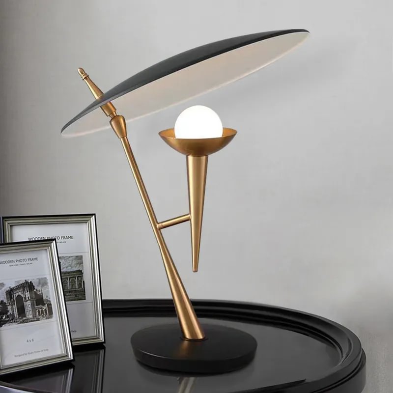 Modern 1-Light Microphone Table Lamp in Black & Gold