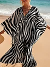 Loose V-Neck Zebra Striped Print Vacation Maxi Dress Cover-Ups Top