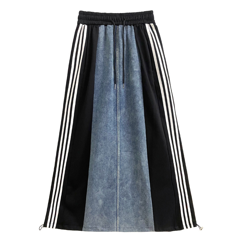 Casual Denim Splicing High Waist Skirt