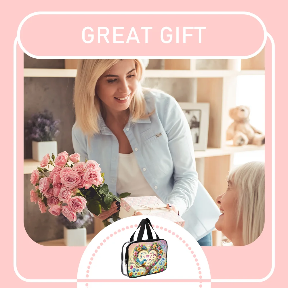 DIY Flowers Diamond Art Rhinestone Makeup Bag Transparent PVC Storage Pack Gift