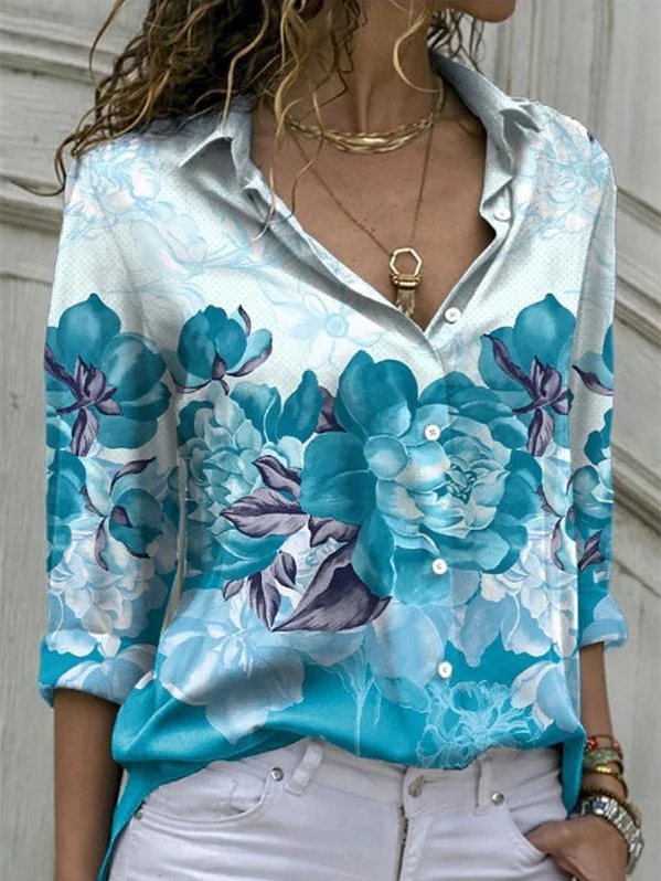 Women's Long Sleeve V-neck Floral Printed Top