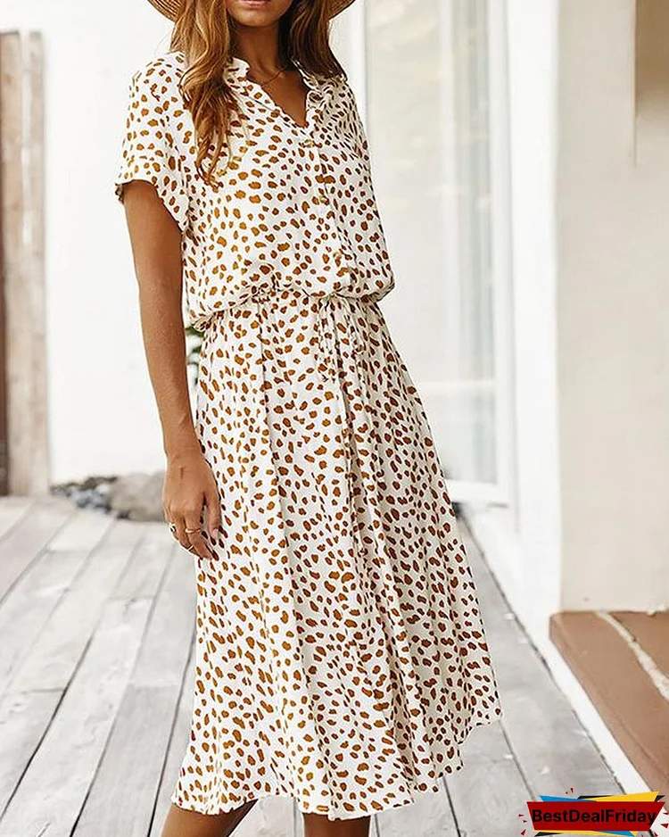 Print Short Sleeves A-line Casual/Elegant Midi Dresses