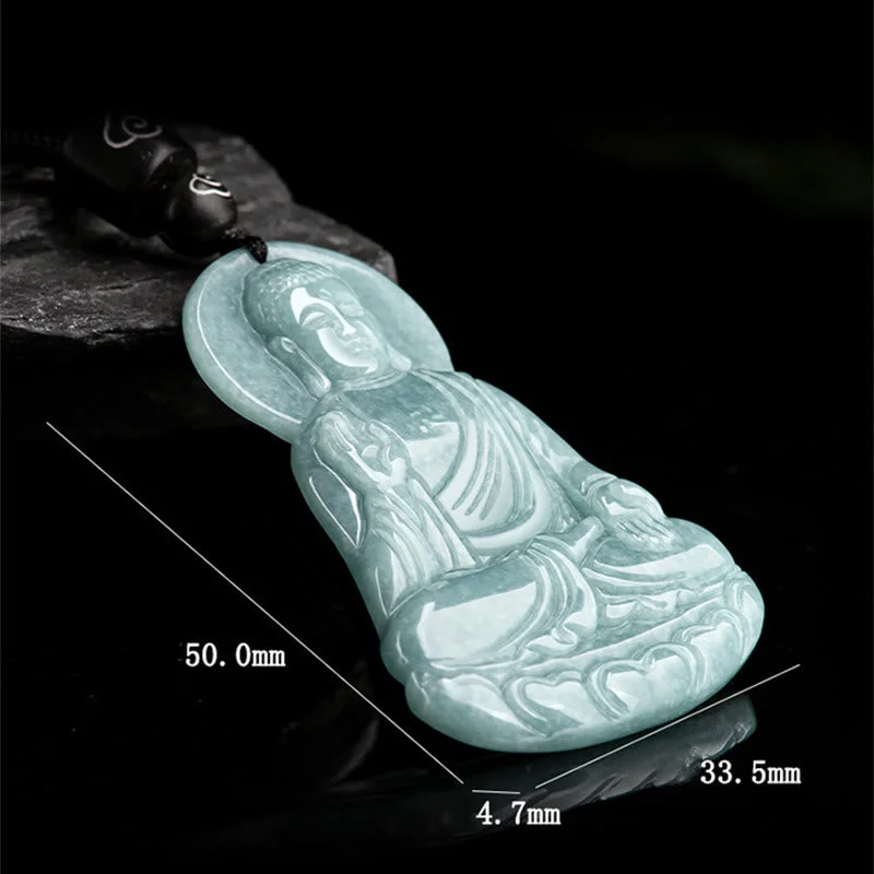 Amitabha Buddha Natural Jade Lotus Amulet Compassion String Necklace Pendant